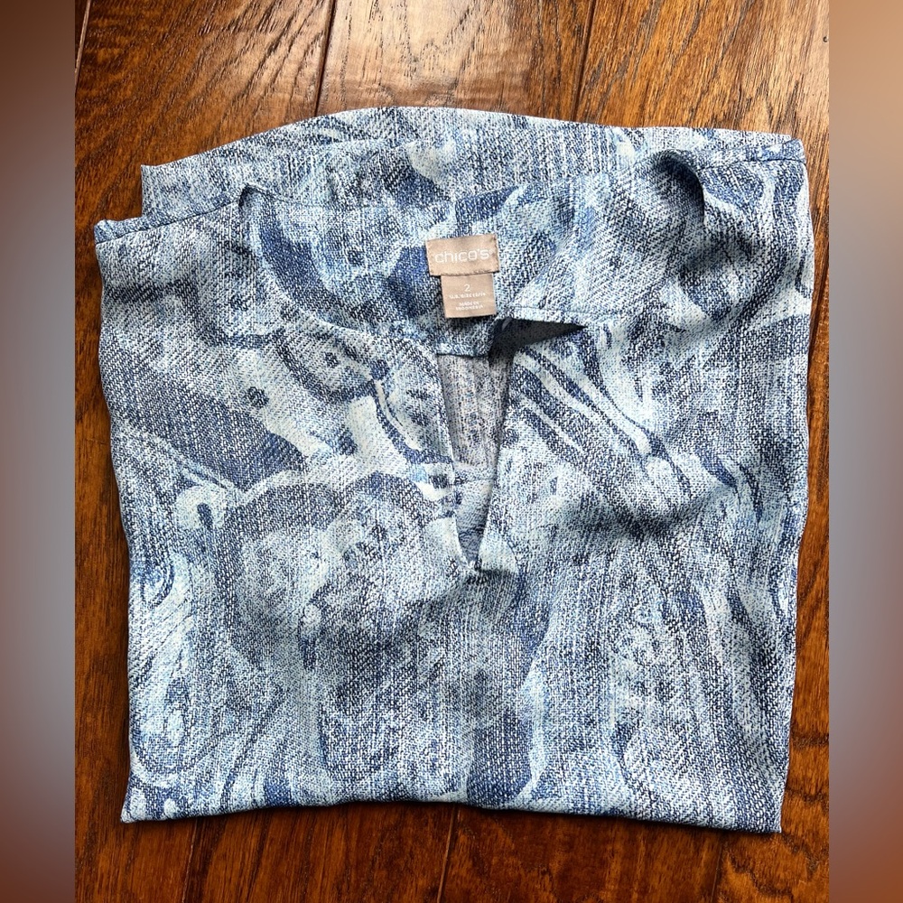Chico's Textured Blue and White Blouse